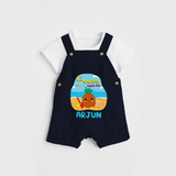 Discover hidden treasures in our "Summer Beach Fun" Customized Kids Dungaree set - NAVY BLUE - 0 - 3 Months Old (Chest 17")