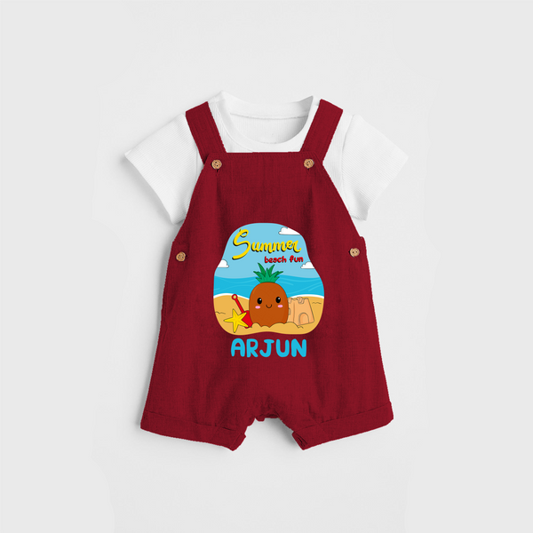 Discover hidden treasures in our "Summer Beach Fun" Customized Kids Dungaree set - RED - 0 - 3 Months Old (Chest 17")