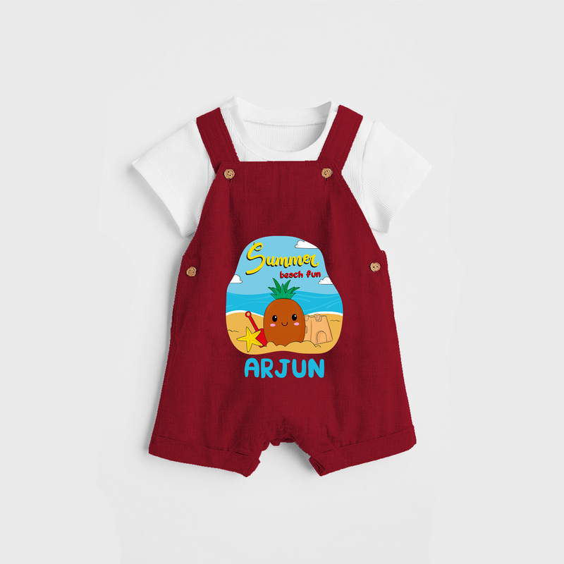 Discover hidden treasures in our "Summer Beach Fun" Customized Kids Dungaree set - RED - 0 - 3 Months Old (Chest 17")