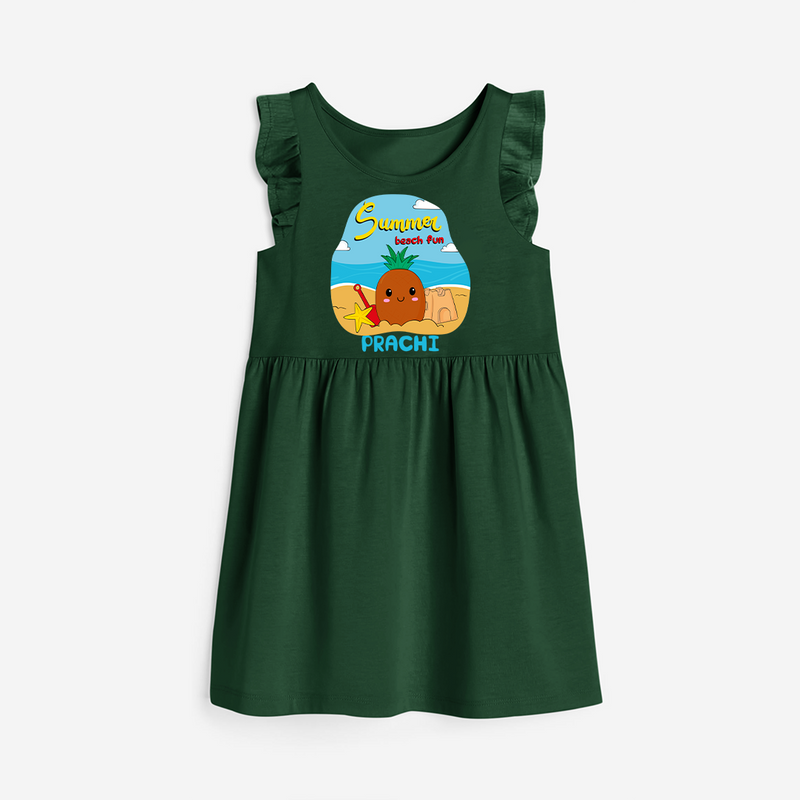 Discover hidden treasures in our "Summer Beach Fun" Customized Frock - BOTTLE GREEN - 0 - 6 Months Old (Chest 18")