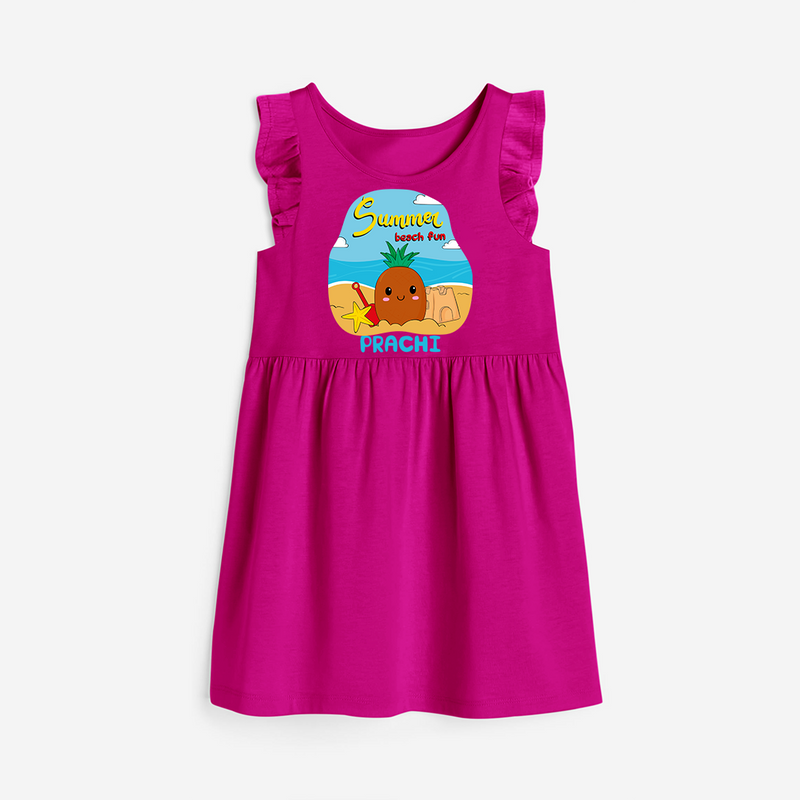 Discover hidden treasures in our "Summer Beach Fun" Customized Frock - HOT PINK - 0 - 6 Months Old (Chest 18")