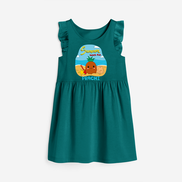 Discover hidden treasures in our "Summer Beach Fun" Customized Frock - MYRTLE GREEN - 0 - 6 Months Old (Chest 18")