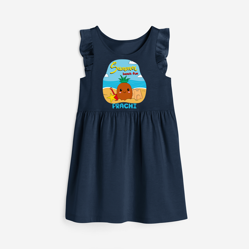 Discover hidden treasures in our "Summer Beach Fun" Customized Frock - NAVY BLUE - 0 - 6 Months Old (Chest 18")