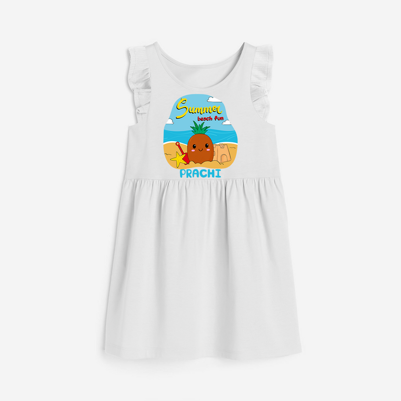 Discover hidden treasures in our "Summer Beach Fun" Customized Frock - WHITE - 0 - 6 Months Old (Chest 18")