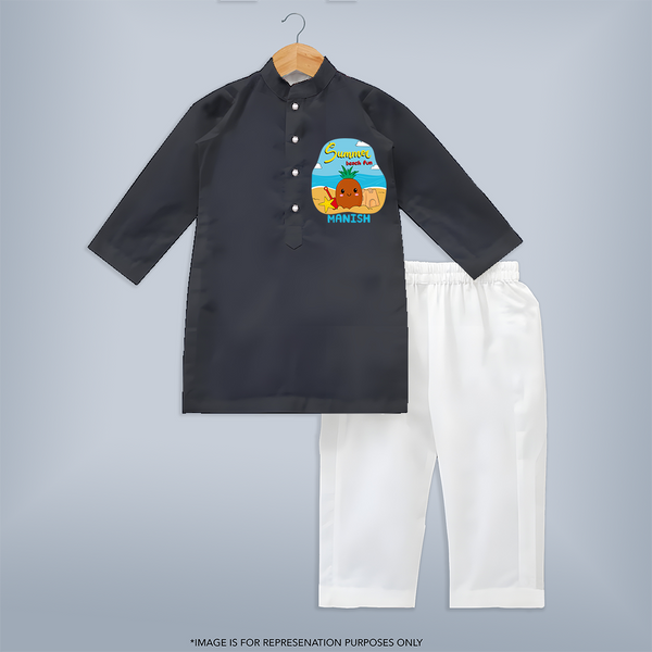 Discover hidden treasures in our "Summer Beach Fun" Customized Kids Kurta set - DARK GREY - 0 - 6 Months Old (Chest 22", Waist 18", Pant Length 16")