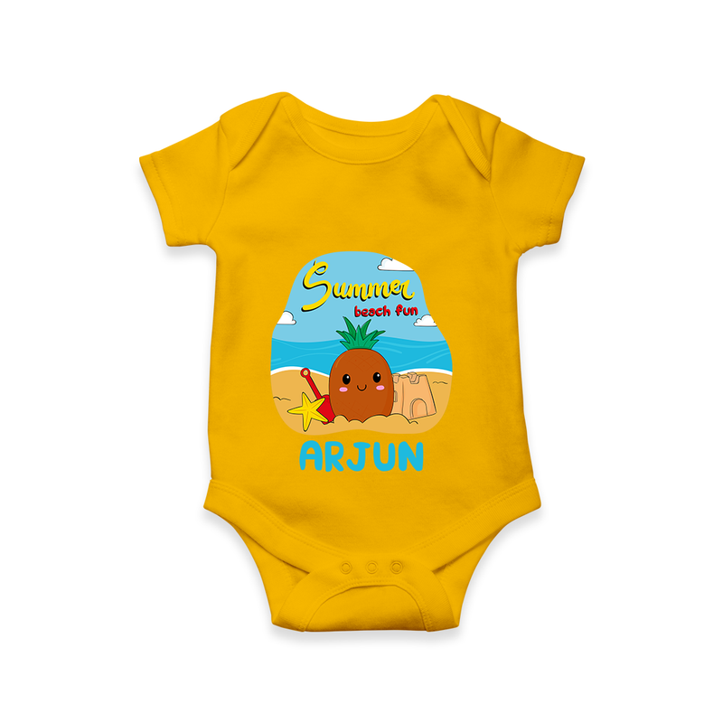 "Discover hidden treasures in our "Summer Beach Fun" Customized Kids Romper" - CHROME YELLOW - 0 - 3 Months Old (Chest 16")