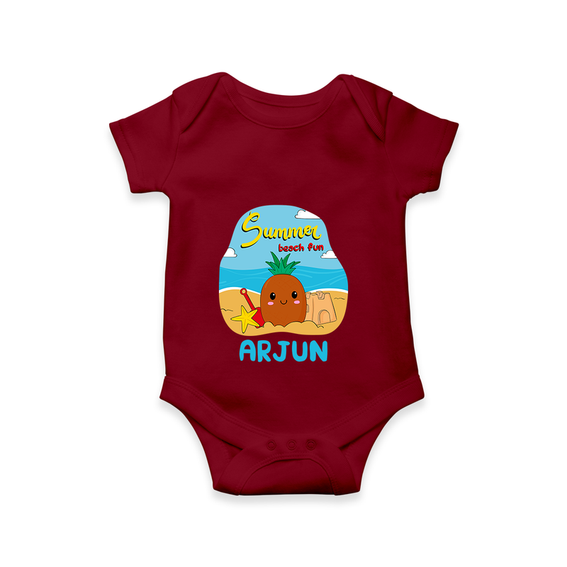 "Discover hidden treasures in our "Summer Beach Fun" Customized Kids Romper" - MAROON - 0 - 3 Months Old (Chest 16")
