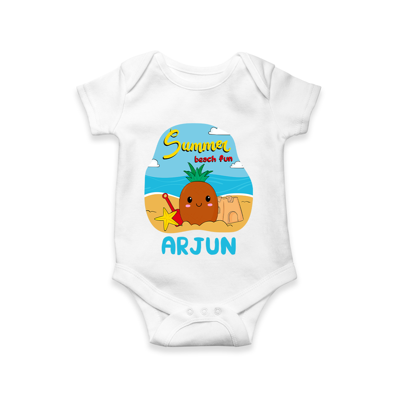 "Discover hidden treasures in our "Summer Beach Fun" Customized Kids Romper" - WHITE - 0 - 3 Months Old (Chest 16")