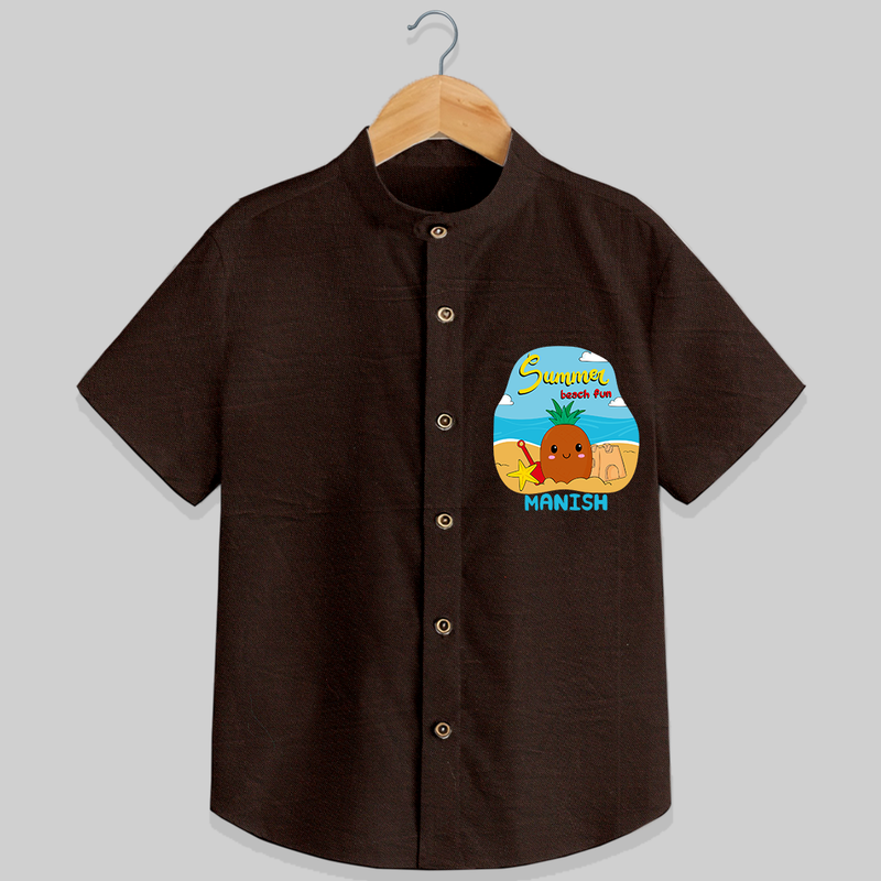 Discover hidden treasures in our "Summer Beach Fun" Customized Kids Shirts - CHOCOLATE BROWN - 0 - 6 Months Old (Chest 21")