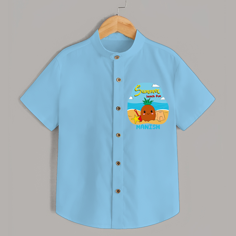 Discover hidden treasures in our "Summer Beach Fun" Customized Kids Shirts - SKY BLUE - 0 - 6 Months Old (Chest 21")