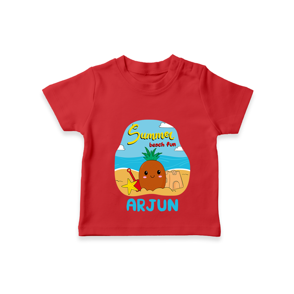 "Discover hidden treasures in our "Summer Beach Fun" Customized Kids T-Shirt" - RED - 0 - 5 Months Old (Chest 17")