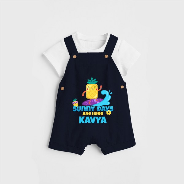 Feel the rhythm of summer in our "Sunny Days Are Here" Customized Kids Dungaree set - NAVY BLUE - 0 - 3 Months Old (Chest 17")