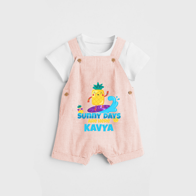 Feel the rhythm of summer in our "Sunny Days Are Here" Customized Kids Dungaree set - PEACH - 0 - 3 Months Old (Chest 17")