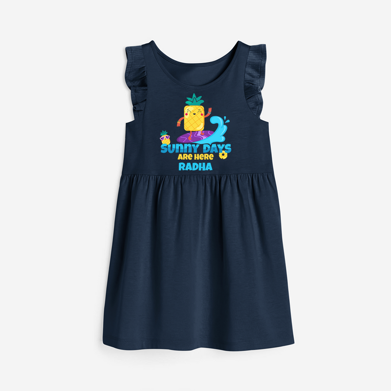 Feel the rhythm of summer in our "Sunny Days Are Here" Customized Frock - NAVY BLUE - 0 - 6 Months Old (Chest 18")