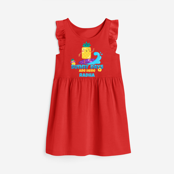 Feel the rhythm of summer in our "Sunny Days Are Here" Customized Frock - RED - 0 - 6 Months Old (Chest 18")