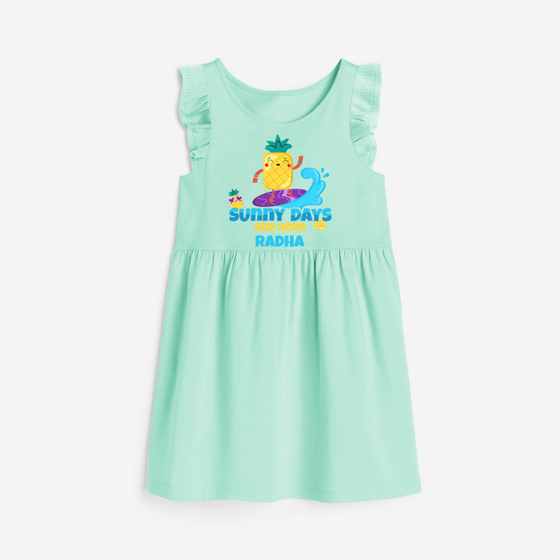 Feel the rhythm of summer in our "Sunny Days Are Here" Customized Frock - TEAL GREEN - 0 - 6 Months Old (Chest 18")