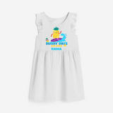 Feel the rhythm of summer in our "Sunny Days Are Here" Customized Frock - WHITE - 0 - 6 Months Old (Chest 18")