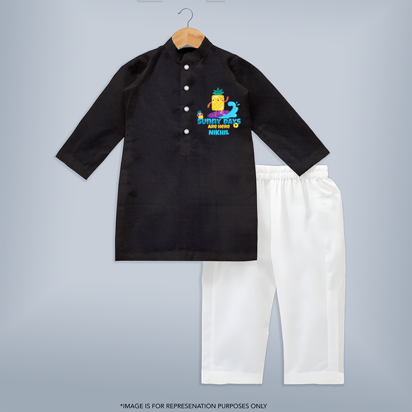 Feel the rhythm of summer in our "Sunny Days Are Here" Customized Kids Kurta set - BLACK - 0 - 6 Months Old (Chest 22", Waist 18", Pant Length 16")