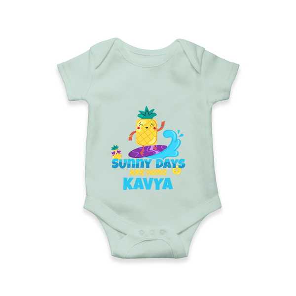 "Feel the rhythm of summer in our "Sunny Days Are Here" Customized Kids Romper" - MINT GREEN - 0 - 3 Months Old (Chest 16")