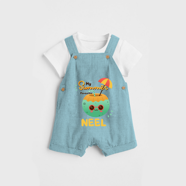Escape to paradise with our "My Summer Favourite" Customized Kids Dungaree set - ARCTIC BLUE - 0 - 3 Months Old (Chest 17")