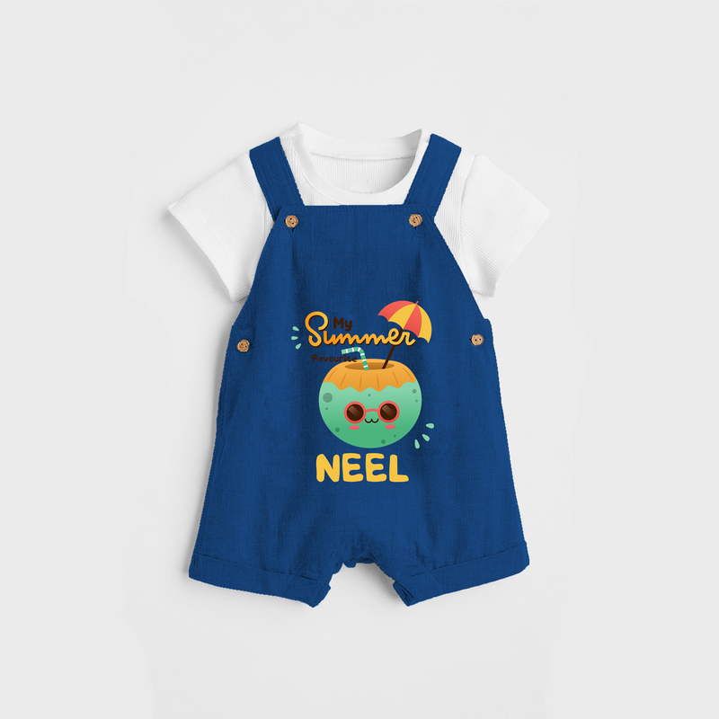 Escape to paradise with our "My Summer Favourite" Customized Kids Dungaree set - COBALT BLUE - 0 - 3 Months Old (Chest 17")