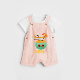 Escape to paradise with our "My Summer Favourite" Customized Kids Dungaree set - PEACH - 0 - 3 Months Old (Chest 17")