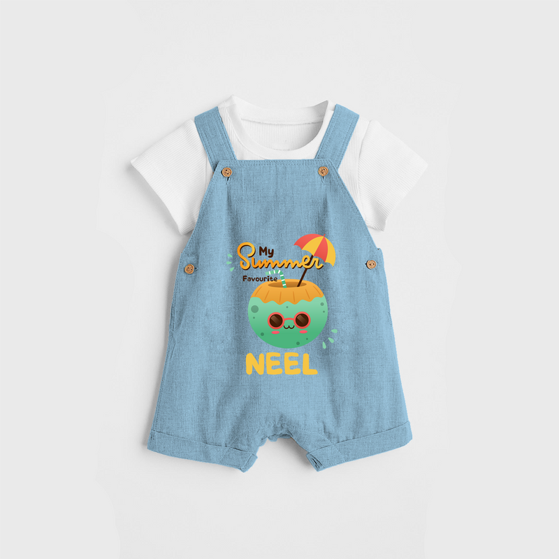 Escape to paradise with our "My Summer Favourite" Customized Kids Dungaree set - SKY BLUE - 0 - 3 Months Old (Chest 17")