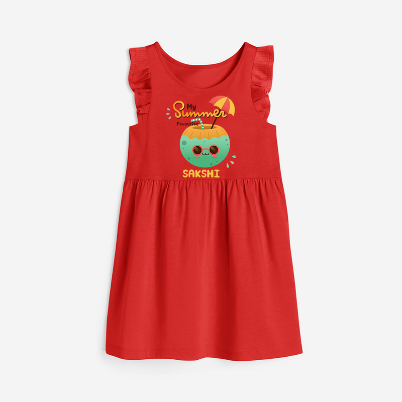 Escape to paradise with our "My Summer Favourite" Customized Frock - RED - 0 - 6 Months Old (Chest 18")