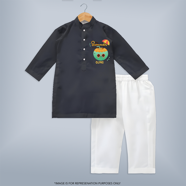 Escape to paradise with our "My Summer Favourite" Customized Kids Kurta set - DARK GREY - 0 - 6 Months Old (Chest 22", Waist 18", Pant Length 16")