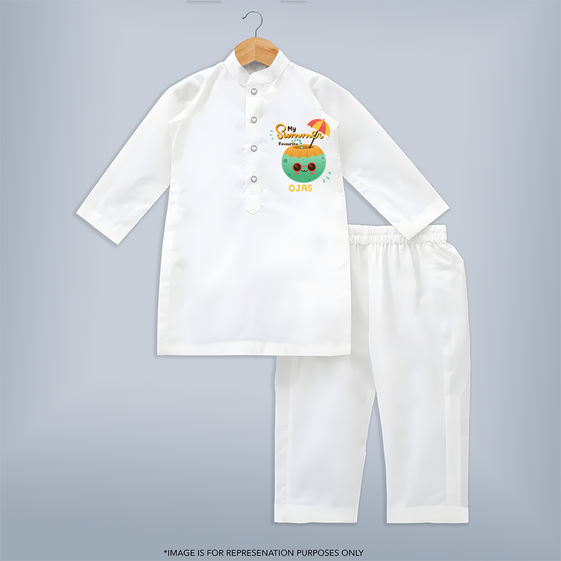 Escape to paradise with our "My Summer Favourite" Customized Kids Kurta set - WHITE - 0 - 6 Months Old (Chest 22", Waist 18", Pant Length 16")