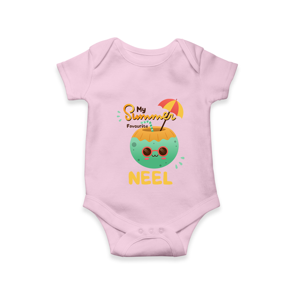 "Escape to paradise with our "My Summer Favourite" Customized Kids Romper" - BABY PINK - 0 - 3 Months Old (Chest 16")