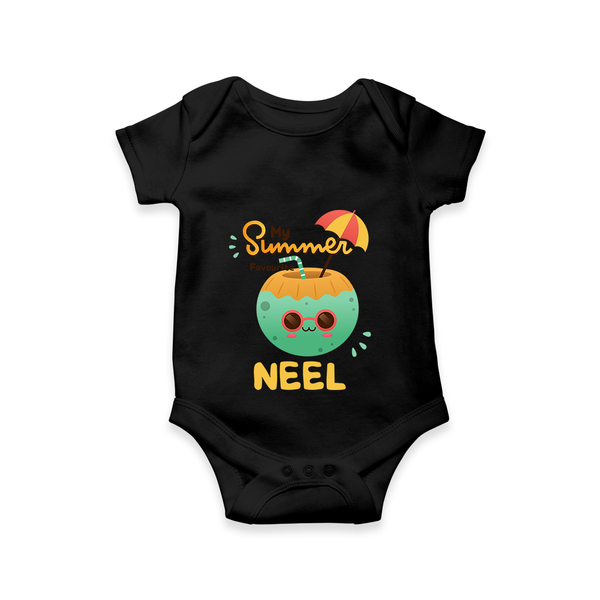 "Escape to paradise with our "My Summer Favourite" Customized Kids Romper" - BLACK - 0 - 3 Months Old (Chest 16")