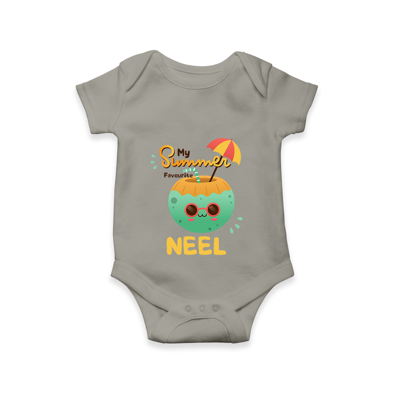"Escape to paradise with our "My Summer Favourite" Customized Kids Romper" - GREY - 0 - 3 Months Old (Chest 16")