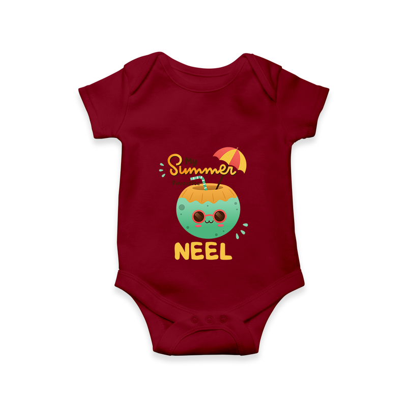"Escape to paradise with our "My Summer Favourite" Customized Kids Romper" - MAROON - 0 - 3 Months Old (Chest 16")