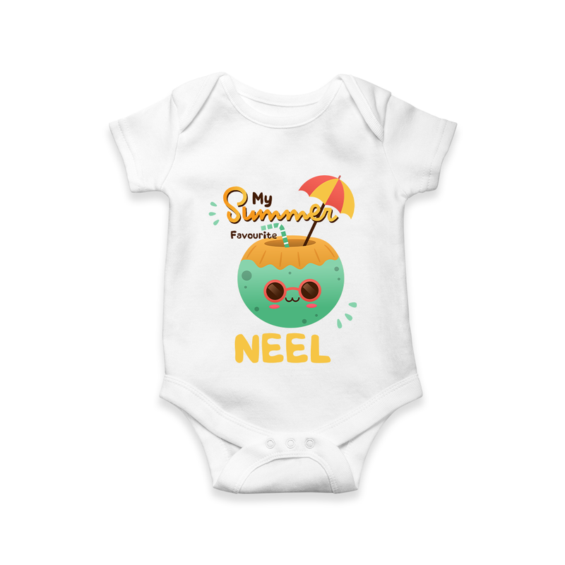 "Escape to paradise with our "My Summer Favourite" Customized Kids Romper" - WHITE - 0 - 3 Months Old (Chest 16")