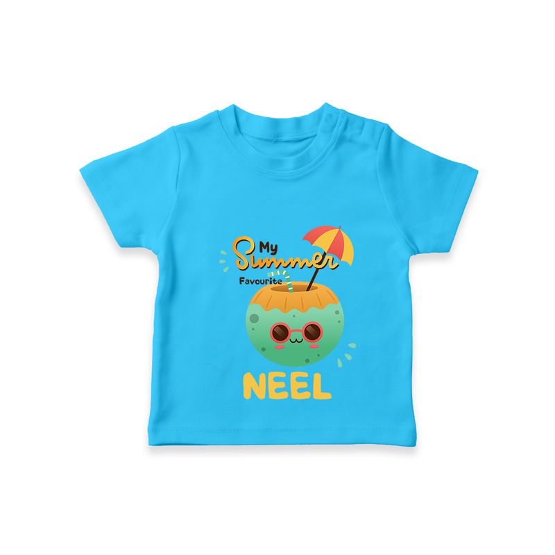 "Escape to paradise with our "My Summer Favourite" Customized Kids T-Shirt" - SKY BLUE - 0 - 5 Months Old (Chest 17")