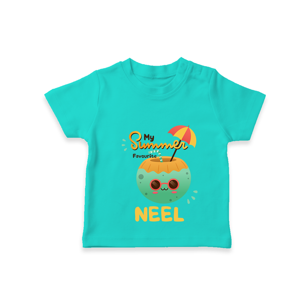 "Escape to paradise with our "My Summer Favourite" Customized Kids T-Shirt" - TEAL - 0 - 5 Months Old (Chest 17")