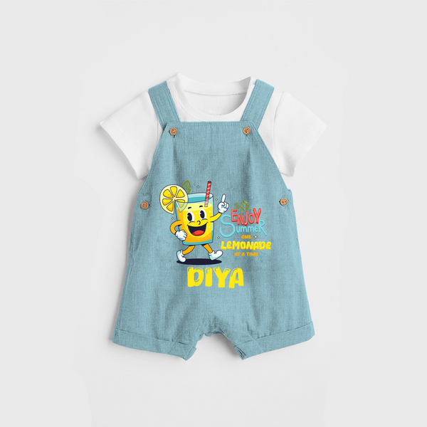 Splash into fun with our "Enjoy Summer One Lemonade at a Time" Customized Kids Dungaree set - ARCTIC BLUE - 0 - 3 Months Old (Chest 17")