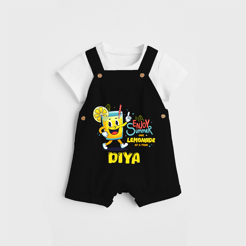 Splash into fun with our "Enjoy Summer One Lemonade at a Time" Customized Kids Dungaree set - BLACK - 0 - 3 Months Old (Chest 17")