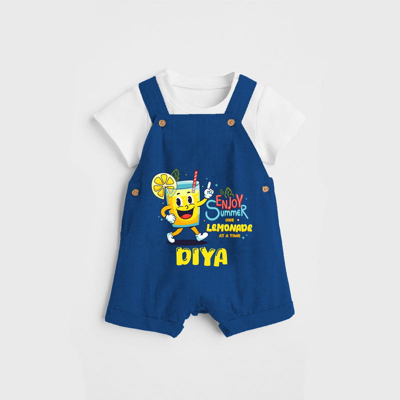 Splash into fun with our "Enjoy Summer One Lemonade at a Time" Customized Kids Dungaree set - COBALT BLUE - 0 - 3 Months Old (Chest 17")