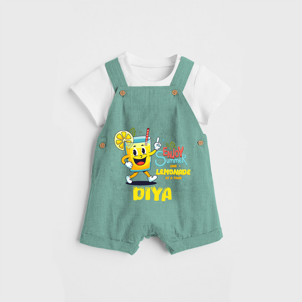 Splash into fun with our "Enjoy Summer One Lemonade at a Time" Customized Kids Dungaree set - LIGHT GREEN - 0 - 3 Months Old (Chest 17")