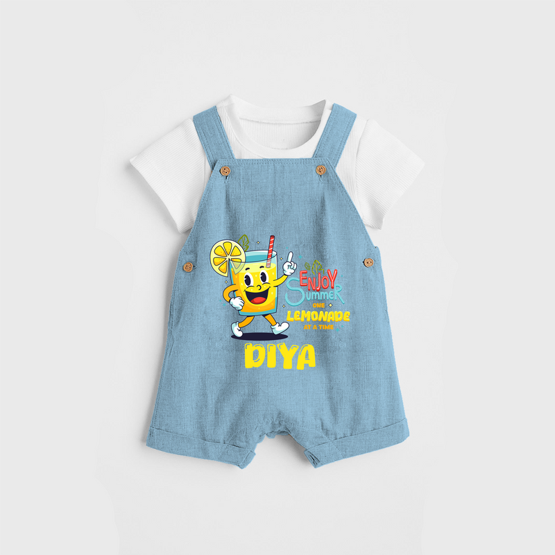 Splash into fun with our "Enjoy Summer One Lemonade at a Time" Customized Kids Dungaree set - SKY BLUE - 0 - 3 Months Old (Chest 17")