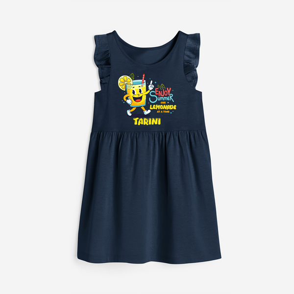 Splash into fun with our "Enjoy Summer One Lemonade at a Time" Customized Frock - NAVY BLUE - 0 - 6 Months Old (Chest 18")