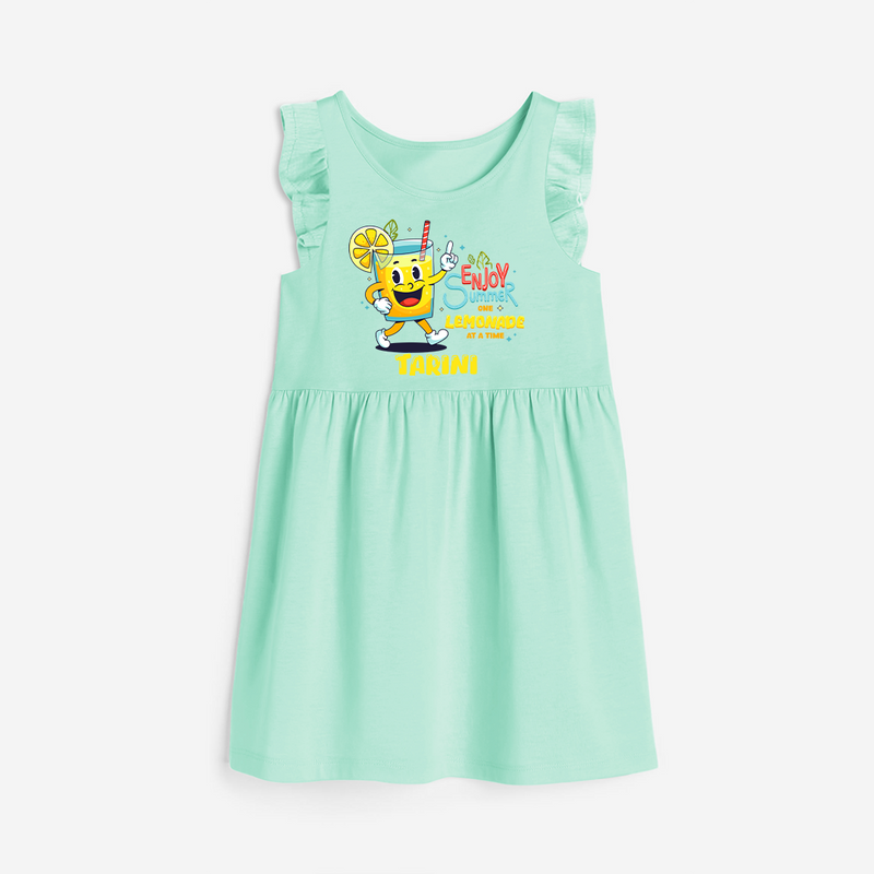 Splash into fun with our "Enjoy Summer One Lemonade at a Time" Customized Frock - TEAL GREEN - 0 - 6 Months Old (Chest 18")