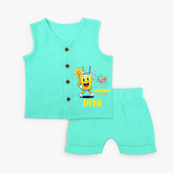 Splash into fun with our "Enjoy Summer One Lemonade at a Time" Customized Kids Jabla set - AQUA GREEN - 0 - 3 Months Old (Chest 9.8")