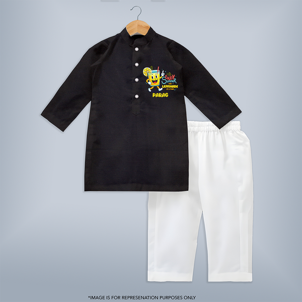 Splash into fun with our "Enjoy Summer One Lemonade at a Time" Customized Kids Kurta set - BLACK - 0 - 6 Months Old (Chest 22", Waist 18", Pant Length 16")