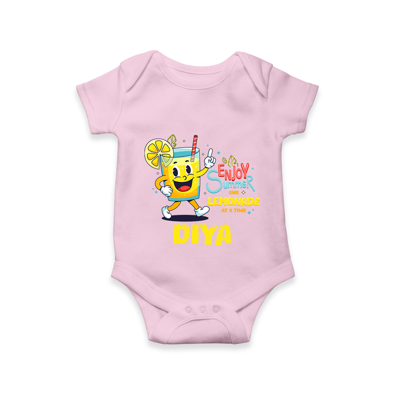 "Splash into fun with our "Enjoy Summer One Lemonade at a Time" Customized Kids Romper" - BABY PINK - 0 - 3 Months Old (Chest 16")