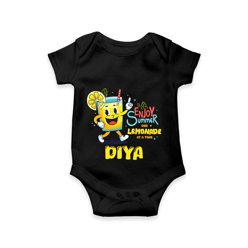 "Splash into fun with our "Enjoy Summer One Lemonade at a Time" Customized Kids Romper" - BLACK - 0 - 3 Months Old (Chest 16")