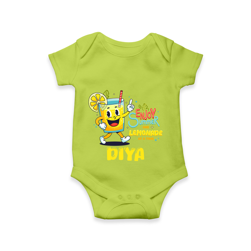 "Splash into fun with our "Enjoy Summer One Lemonade at a Time" Customized Kids Romper" - LIME GREEN - 0 - 3 Months Old (Chest 16")