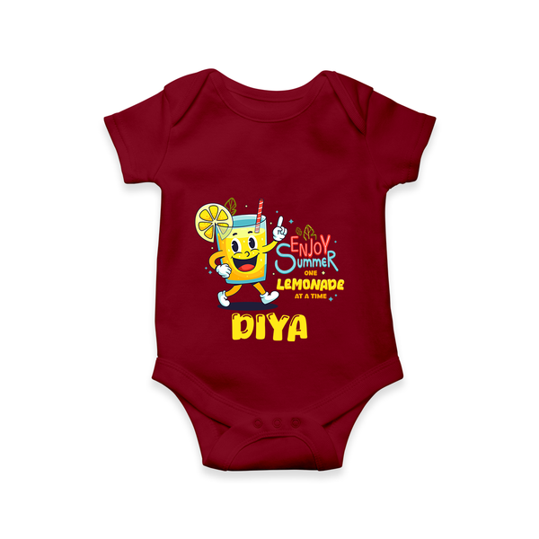 "Splash into fun with our "Enjoy Summer One Lemonade at a Time" Customized Kids Romper" - MAROON - 0 - 3 Months Old (Chest 16")